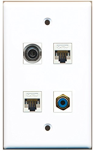 RiteAV - 1 Port RCA Blue 1 Port 3.5mm 2 Port Cat5e Ethernet White Wall Plate
