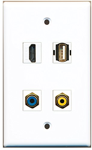RiteAV - 1 Port HDMI 1 Port RCA Yellow 1 Port RCA Blue 1 Port USB A-A Wall Plate