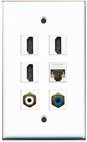 RiteAV - 3 HDMI 1 Port RCA White 1 Port RCA Blue 1 Port Cat5e Ethernet White Wall Plate