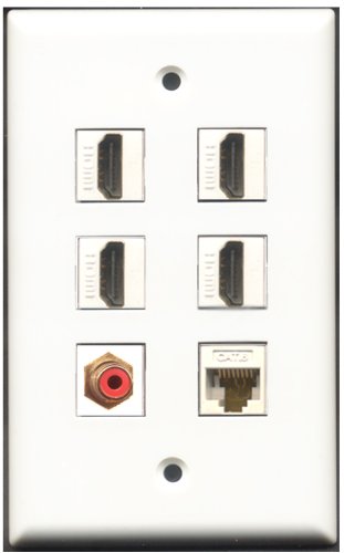 RiteAV - 4 Port HDMI 1 RCA Red 1 Cat6 Ethernet White Wall Plate