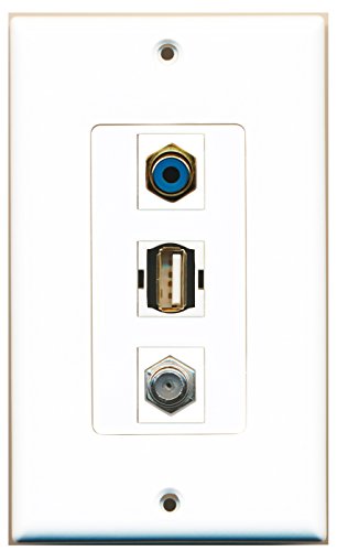 RiteAV - 1 Port RCA Blue and 1 Port Coax Cable TV- F-Type and 1 Port USB A-A Decorative Wall Plate Decorative
