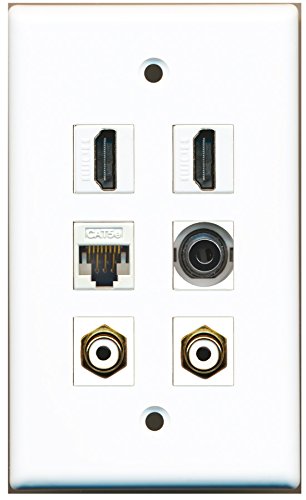 RiteAV - 2 HDMI 2 Port RCA White 1 Port 3.5mm 1 Port Cat5e Ethernet White Wall Plate