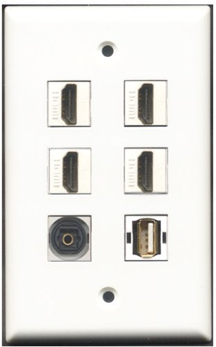 RiteAV - 4 Port HDMI 1 USB A-A 1 Toslink Wall Plate