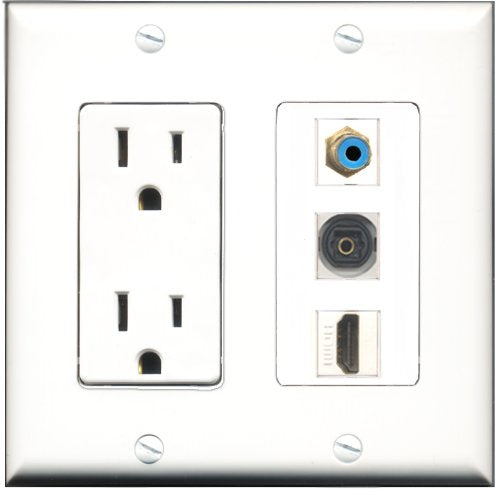 RiteAV - 15 Amp Power Outlet 1 Port HDMI 1 Port RCA Blue 1 Port Toslink Decorative Wall Plate