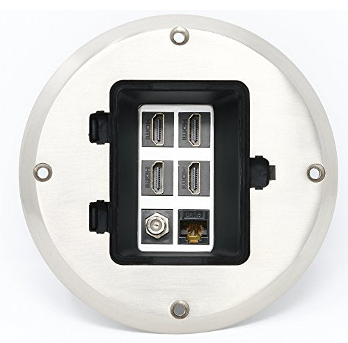 RiteAV - 4 Port HDMI 1 Coax Cable TV- Cat6 Ethernet Floor Box - Stainless Steel