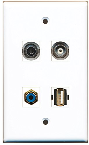 RiteAV - 1 Port RCA Blue 1 Port USB A-A 1 Port 3.5mm 1 Port BNC Wall Plate
