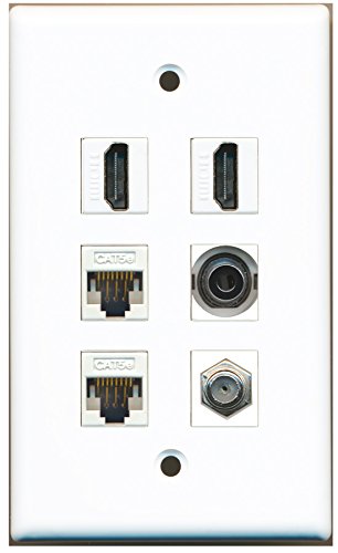 RiteAV - 2 HDMI 1 Port Coax Cable TV- F-Type 1 Port 3.5mm 2 Port Cat5e Ethernet White Wall Plate