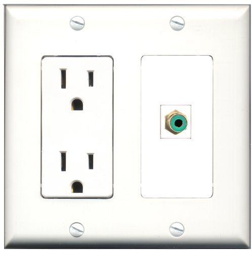 RiteAV - 15 Amp Power Outlet and 1 Port RCA Green Decorative Type Wall Plate White