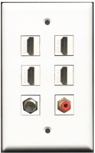 RiteAV - 4 Port HDMI 1 RCA Red 1 Coax Cable TV- F-Type Wall Plate