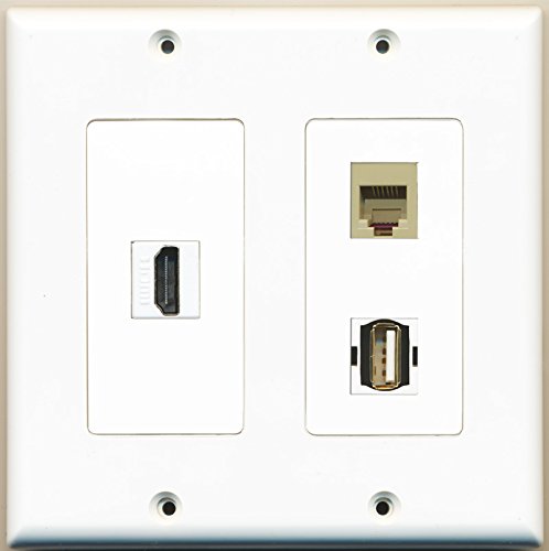 RiteAV - 1 Port HDMI 1 Port USB A-A 1 Port Phone RJ11 RJ12 Beige - 2 Gang Wall Plate