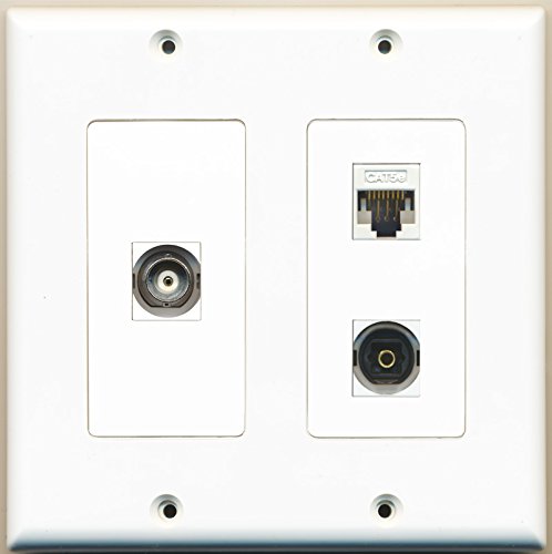 RiteAV - 1 Port Toslink 1 Port BNC 1 Port Cat5e Ethernet White - 2 Gang Wall Plate