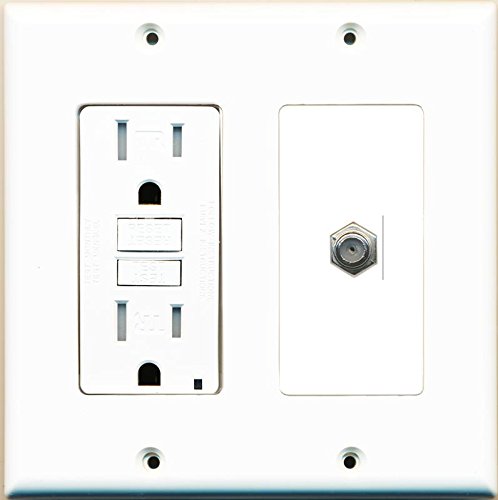 RiteAV GFCI 15 Amp Power Outlet and Coax Cable TV Wall Plate White