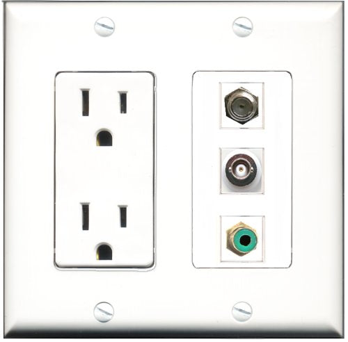 RiteAV - 15 Amp Power Outlet 1 Port RCA Green 1 Port Coax 1 Port BNC Decorative Wall Plate