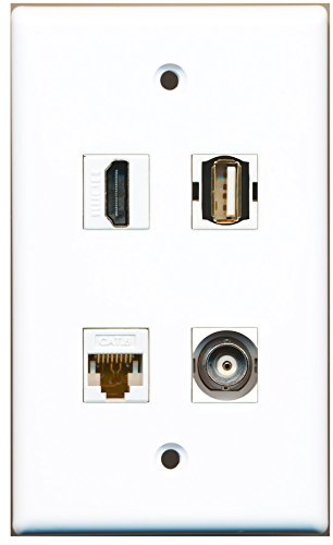 RiteAV - 1 Port HDMI 1 Port USB A-A 1 Port BNC 1 Port Cat6 Ethernet White Wall Plate
