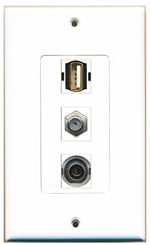 RiteAV - 1 Port Coax Cable TV- F-Type and 1 Port USB A-A and 1 Port 3.5mm Decorative Wall Plate Decorative
