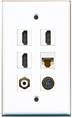 RiteAV - 3 HDMI 1 Port RCA White 1 Port S-Video 1 Port Cat6 Ethernet White Wall Plate