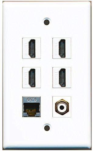RiteAV - 4 HDMI 1 Port RCA White 1 Port Shielded Cat6 Ethernet Wall Plate