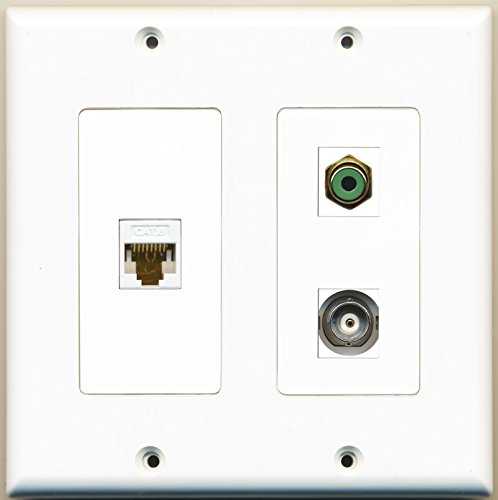 RiteAV - 1 Port RCA Green 1 Port BNC 1 Port Cat6 Ethernet White - 2 Gang Wall Plate