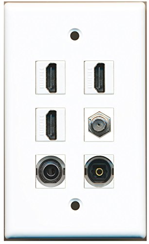RiteAV - 3 HDMI 1 Port Coax Cable TV- F-Type 1 Port Toslink 1 Port 3.5mm Wall Plate