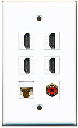 RiteAV - 4 HDMI 1 Port RCA Red 1 Port Cat6 Ethernet White Wall Plate