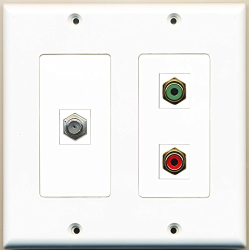 RiteAV - 1 Port RCA Red 1 Port RCA Green 1 Port Coax Cable TV- F-Type - 2 Gang Wall Plate