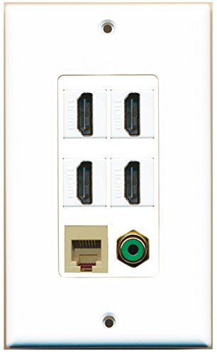RiteAV - 4 Port HDMI 1 RCA Green 1 Phone RJ11 RJ12 Beige Wall Plate Decorative