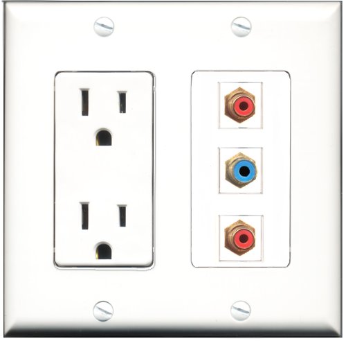 RiteAV - 15 Amp Power Outlet 2 Port RCA Red 1 Port RCA Blue Decorative Wall Plate