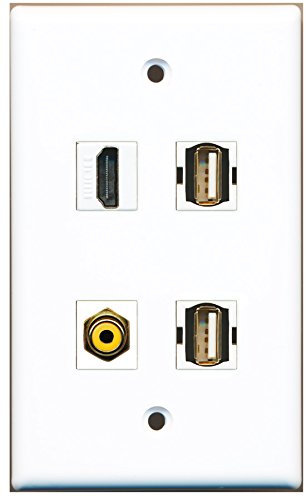 RiteAV - 1 Port HDMI 1 Port RCA Yellow 2 Port USB A-A Wall Plate