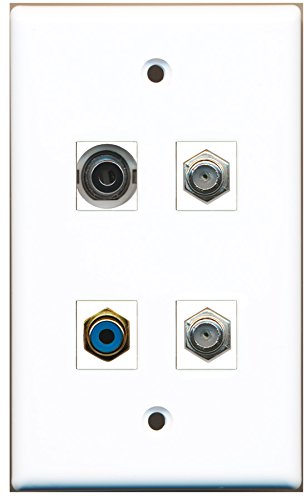 RiteAV - 1 Port RCA Blue 2 Port Coax Cable TV- F-Type 1 Port 3.5mm Wall Plate