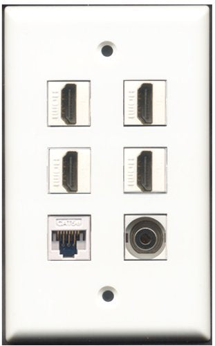 RiteAV - 4 Port HDMI 1 3.5mm 1 Cat5e Ethernet White Wall Plate