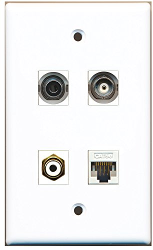 RiteAV - 1 Port RCA White 1 Port 3.5mm 1 Port BNC 1 Port Cat5e Ethernet White Wall Plate