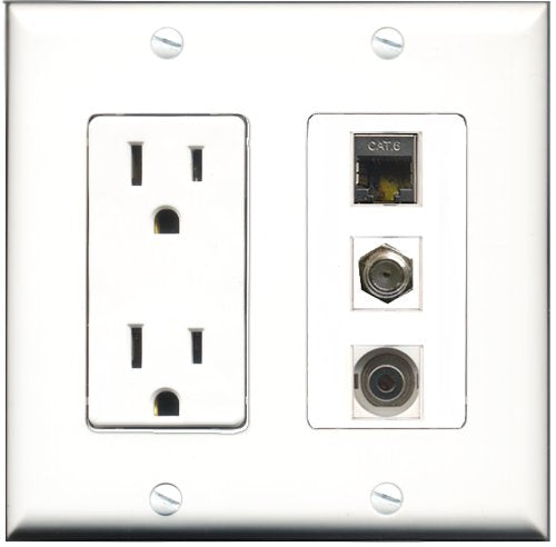 RiteAV - 15 Amp Power Outlet 1 Port Coax 1 Port Shielded Cat6 Ethernet Ethernet 1 Port 3.5mm Decorative Wall Plate