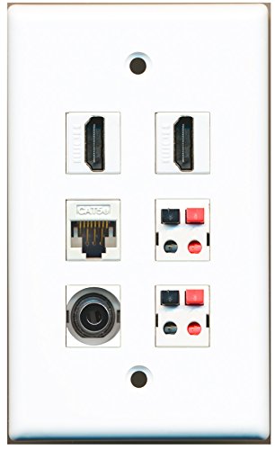 RiteAV - 2 HDMI 1 Port 3.5mm 1 Port Cat5e Ethernet White 2 Port Speaker Wall Plate