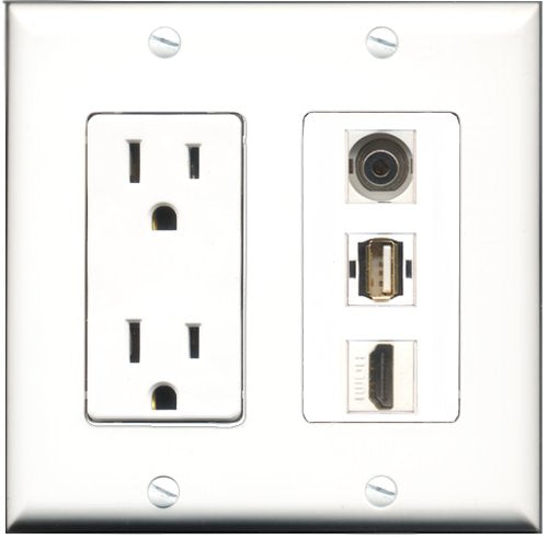 RiteAV - 15 Amp Power Outlet 1 Port HDMI 1 Port USB A-A 1 Port 3.5mm Decorative Wall Plate