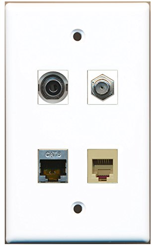 RiteAV - 1 Port Coax Cable TV- F-Type 1 Port Phone RJ11 RJ12 Beige 1 Port Shielded Cat6 Ethernet 1 Port 3.5mm Wall Plate