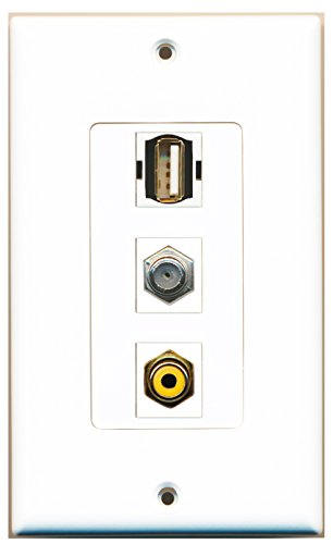 RiteAV - 1 Port RCA Yellow and 1 Port Coax Cable TV- F-Type and 1 Port USB A-A Decorative Wall Plate Decorative