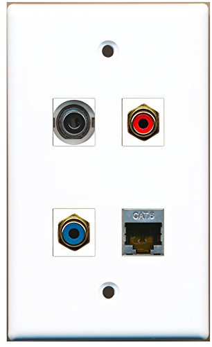 RiteAV - 1 Port RCA Red 1 Port RCA Blue 1 Port Shielded Cat6 Ethernet 1 Port 3.5mm Wall Plate