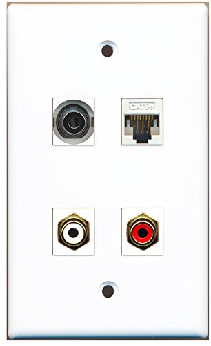 RiteAV - 1 Port RCA Red 1 Port RCA White 1 Port 3.5mm 1 Port Cat5e Ethernet White Wall Plate