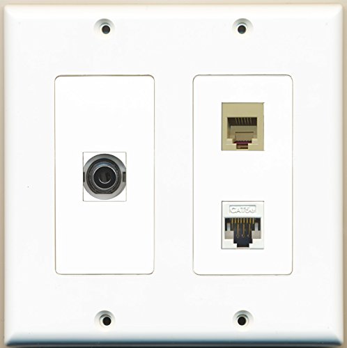 RiteAV - 1 Port Phone RJ11 RJ12 Beige 1 Port 3.5mm 1 Port Cat5e Ethernet White - 2 Gang Wall Plate