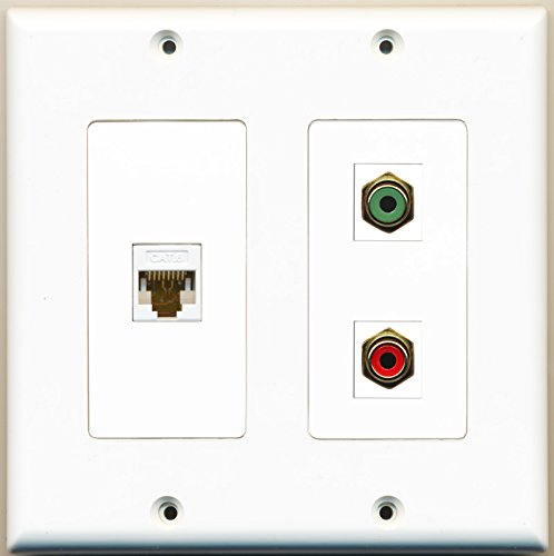 RiteAV - 1 Port RCA Red 1 Port RCA Green 1 Port Cat6 Ethernet White - 2 Gang Wall Plate