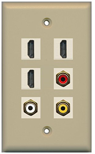 RiteAV - 3 HDMI 1 Port RCA Red 1 Port RCA White 1 Port RCA Yellow Wall Plate - Ivory