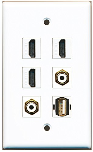 RiteAV - 3 HDMI 2 Port RCA White 1 Port USB A-A Wall Plate