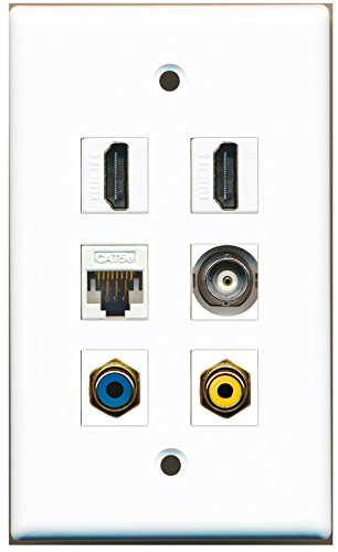RiteAV - 2 HDMI 1 Port RCA Yellow 1 Port RCA Blue 1 Port BNC 1 Port Cat5e Ethernet White Wall Plate