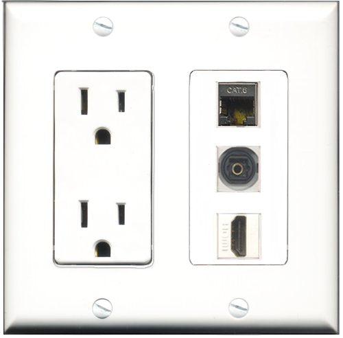 RiteAV - 15 Amp Power Outlet 1 Port HDMI 1 Port Shielded Cat6 Ethernet Ethernet 1 Port Toslink Decorative Wall Plate