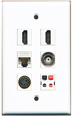 RiteAV - 2 HDMI 1 Port S-Video 1 Port BNC 1 Port Cat5e Ethernet White 1 Port Speaker Wall Plate