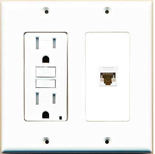 RiteAV (2 Gang Decorative) 15A GFCI Outlet Cat6 White Wall Plate White