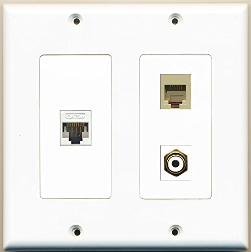 RiteAV - 1 Port RCA White 1 Port Phone RJ11 RJ12 Beige 1 Port Cat5e Ethernet White - 2 Gang Wall Plate