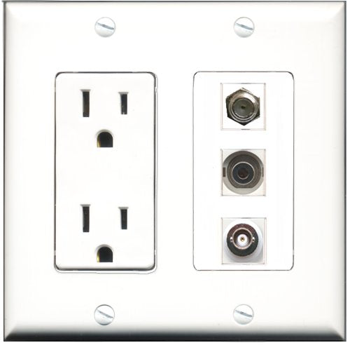 RiteAV - 15 Amp Power Outlet 1 Port Coax 1 Port 3.5mm 1 Port BNC Decorative Wall Plate