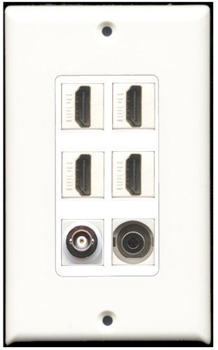 RiteAV - 4 Port HDMI 1 3.5mm 1 BNC Wall Plate White