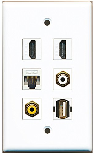 RiteAV - 2 HDMI 1 Port RCA White 1 Port RCA Yellow 1 Port USB A-A 1 Port Cat5e Ethernet White Wall Plate